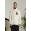 Unisex Kapşonlu Baskılı Sweetshirt - Beyaz