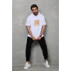 Unisex Kapşonlu Kısa Kol Oversize Baskılı T-Shirt - Beyaz