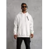 Unisex Kapşonlu Uzun Kol Baskılı Sweetshirt - Beyaz