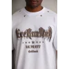 Unisex Kuşgözü Detaylı Baskılı Oversize T-Shirt - Beyaz