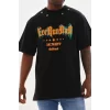 Unisex Kuşgözü Detaylı Baskılı Oversize T-Shirt - Siyah
