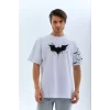 Unisex Ön Ve Kol Baskılı Oversize T-shirt - Beyaz