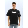 Unisex Ön Ve Kol Baskılı Oversize T-shirt - Siyah