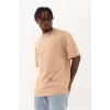 Luz&Pos Unisex Oversize Baskılı Bisiklet Yaka T-shirt - Bej