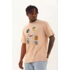 Luz&Pos Unisex Oversize Baskılı Bisiklet Yaka T-shirt - Bej