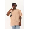 Luz&Pos Unisex Oversize Baskılı Bisiklet Yaka T-shirt - Bej