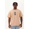 Luz&Pos Unisex Oversize Baskılı Bisiklet Yaka T-shirt - Bej