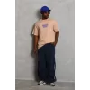 Unisex Oversize Baskılı Bisiklet Yaka T-Shirt - Bej