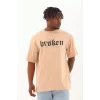 Luz&Pos Unisex Oversize Baskılı Bisiklet Yaka T-shirt - Bej