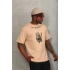 Luz&Pos Unisex Oversize Baskılı Bisiklet Yaka T-shirt - Bej