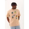 Luz&Pos Unisex Oversize Baskılı Bisiklet Yaka T-shirt - Bej