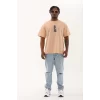 Luz&Pos Unisex Oversize Baskılı Bisiklet Yaka T-shirt - Bej