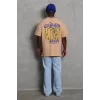 Luz&Pos Unisex Oversize Baskılı Bisiklet Yaka T-shirt - Bej