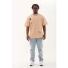 Luz&Pos Unisex Oversize Baskılı Bisiklet Yaka T-shirt - Bej