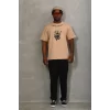 Luz&Pos Unisex Oversize Baskılı Bisiklet Yaka T-shirt - Bej