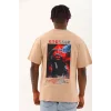 Luz&Pos Unisex Oversize Baskılı Bisiklet Yaka T-shirt - Bej