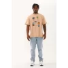 Luz&Pos Unisex Oversize Baskılı Bisiklet Yaka T-shirt - Bej