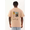 Luz&Pos Unisex Oversize Baskılı Bisiklet Yaka T-shirt - Bej
