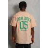 Luz&Pos Unisex Oversize Baskılı Bisiklet Yaka T-shirt - Bej