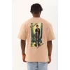 Luz&Pos Unisex Oversize Baskılı Bisiklet Yaka T-shirt - Bej