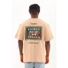 Luz&Pos Unisex Oversize Baskılı Bisiklet Yaka T-shirt - Bej