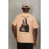 Luz&Pos Unisex Oversize Baskılı Bisiklet Yaka T-shirt - Bej