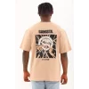 Luz&Pos Unisex Oversize Baskılı Bisiklet Yaka T-shirt - Bej