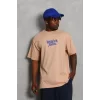 Luz&Pos Unisex Oversize Baskılı Bisiklet Yaka T-shirt - Bej