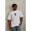 Luz&Pos Unisex Oversize Baskılı Bisiklet Yaka T-shirt - Beyaz