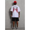 Luz&Pos Unisex Oversize Baskılı Bisiklet Yaka T-shirt - Beyaz