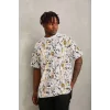 Luz&Pos Unisex Oversize Baskılı Bisiklet Yaka T-shirt - Beyaz