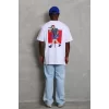 Luz&Pos Unisex Oversize Baskılı Bisiklet Yaka T-shirt - Beyaz