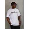 Unisex Oversize Baskılı Bisiklet Yaka T-Shirt - Beyaz