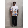 Luz&Pos Unisex Oversize Baskılı Bisiklet Yaka T-shirt - Beyaz