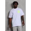 Luz&Pos Unisex Oversize Baskılı Bisiklet Yaka T-shirt - Beyaz