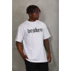 Luz&Pos Unisex Oversize Baskılı Bisiklet Yaka T-shirt - Beyaz