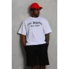 Luz&Pos Unisex Oversize Baskılı Bisiklet Yaka T-shirt - Beyaz