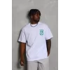 Luz&Pos Unisex Oversize Baskılı Bisiklet Yaka T-shirt - Beyaz