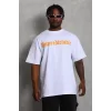 Unisex Oversize Baskılı Bisiklet Yaka T-Shirt - Beyaz