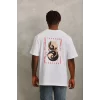 Luz&Pos Unisex Oversize Baskılı Bisiklet Yaka T-shirt - Beyaz