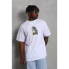 Luz&Pos Unisex Oversize Baskılı Bisiklet Yaka T-shirt - Beyaz