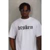 Unisex Oversize Baskılı Bisiklet Yaka T-Shirt - Beyaz
