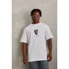 Luz&Pos Unisex Oversize Baskılı Bisiklet Yaka T-shirt - Beyaz