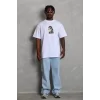 Luz&Pos Unisex Oversize Baskılı Bisiklet Yaka T-shirt - Beyaz