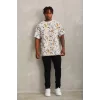Luz&Pos Unisex Oversize Baskılı Bisiklet Yaka T-shirt - Beyaz
