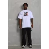 Luz&Pos Unisex Oversize Baskılı Bisiklet Yaka T-shirt - Beyaz