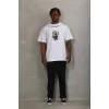 Luz&Pos Unisex Oversize Baskılı Bisiklet Yaka T-shirt - Beyaz