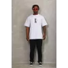 Luz&Pos Unisex Oversize Baskılı Bisiklet Yaka T-shirt - Beyaz