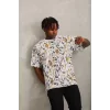 Luz&Pos Unisex Oversize Baskılı Bisiklet Yaka T-shirt - Beyaz