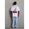Luz&Pos Unisex Oversize Baskılı Bisiklet Yaka T-shirt - Beyaz